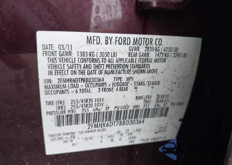 2011 Ford Flex Limited from USA, damaged, VIN 2FMHK6DT7BBD30364